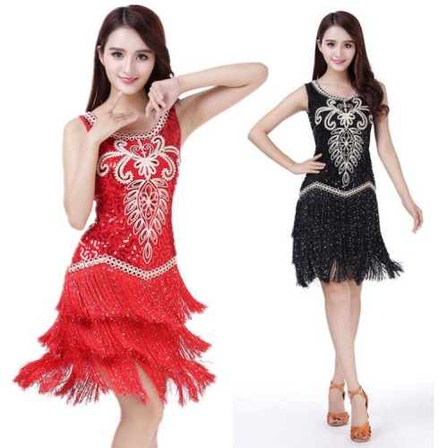 red blue black pink fringe gold sequin latin dance costumes women salsa dancewear dance costume dresses competition dresses 